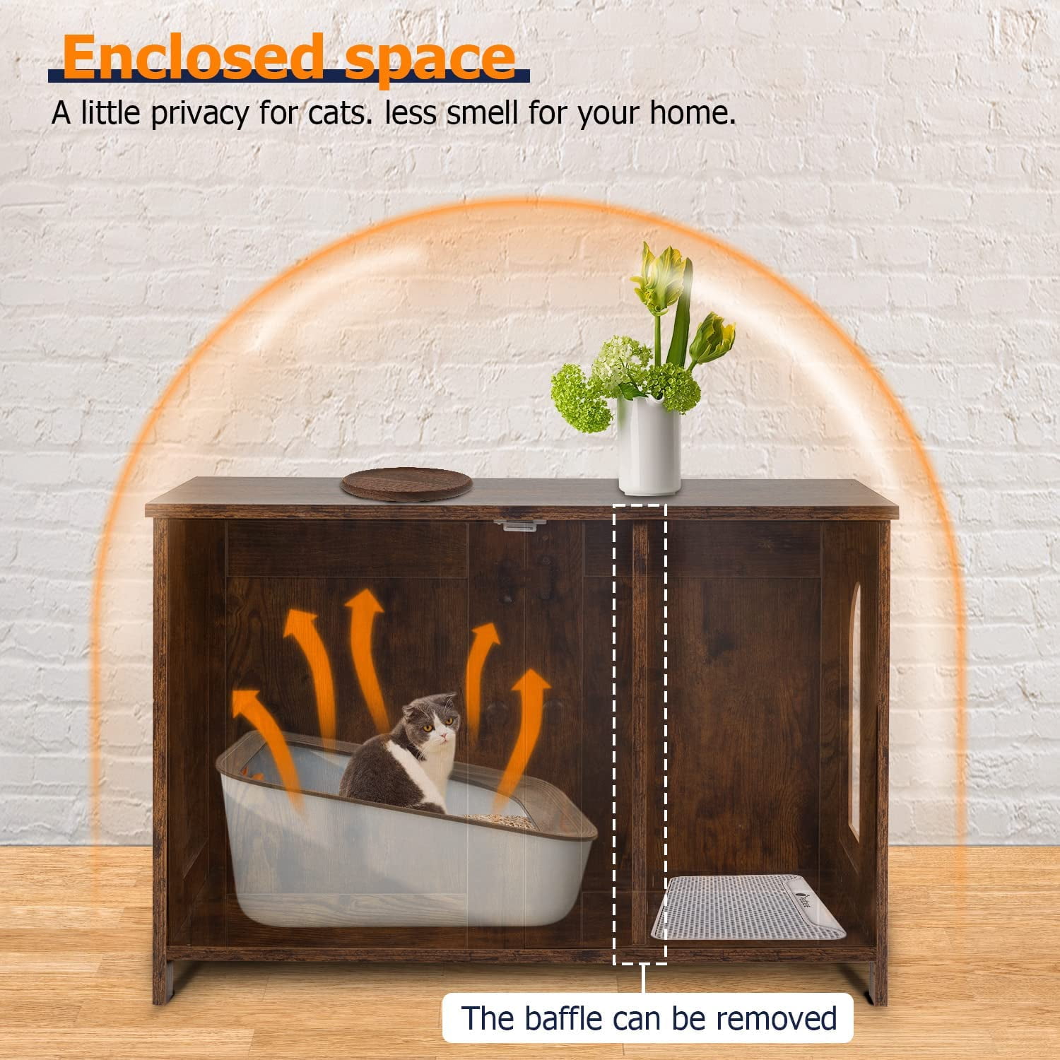 CL.HPAHKL Cat Litter Box Enclosure, Wooden Cat Washroom Hidden Litter Box Furniture with Removable Divider, Brown