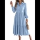 thumbnail image 1 of Vestido Camisero Informal de 3/4 para Mujer, con Botones, Cuello en V, Cuello Escalonado, Holgado y Azul S, 1 of 9