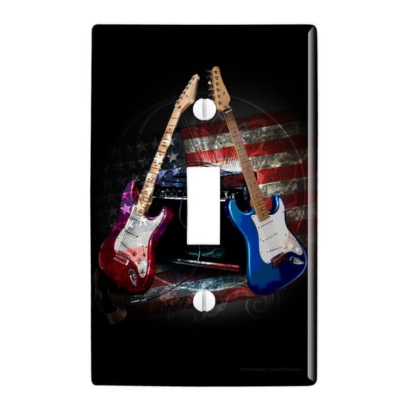 Electric Guitars American USA Flag Rock and Roll Red White Blue Plastic Wall Decor Toggle Light Switch Plate Cover