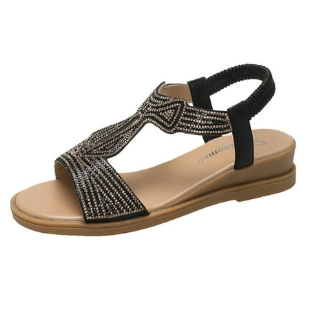 

WNVMWI Sandals Women Women s Flip-Flops Beach Arch Support Sandals Black Shoes Slippers Flip Flops Bohemian Rhinestone Comfortable Sandals Buckle Elastic Band Flat Shoes Platform Sandal Slipp Size 37