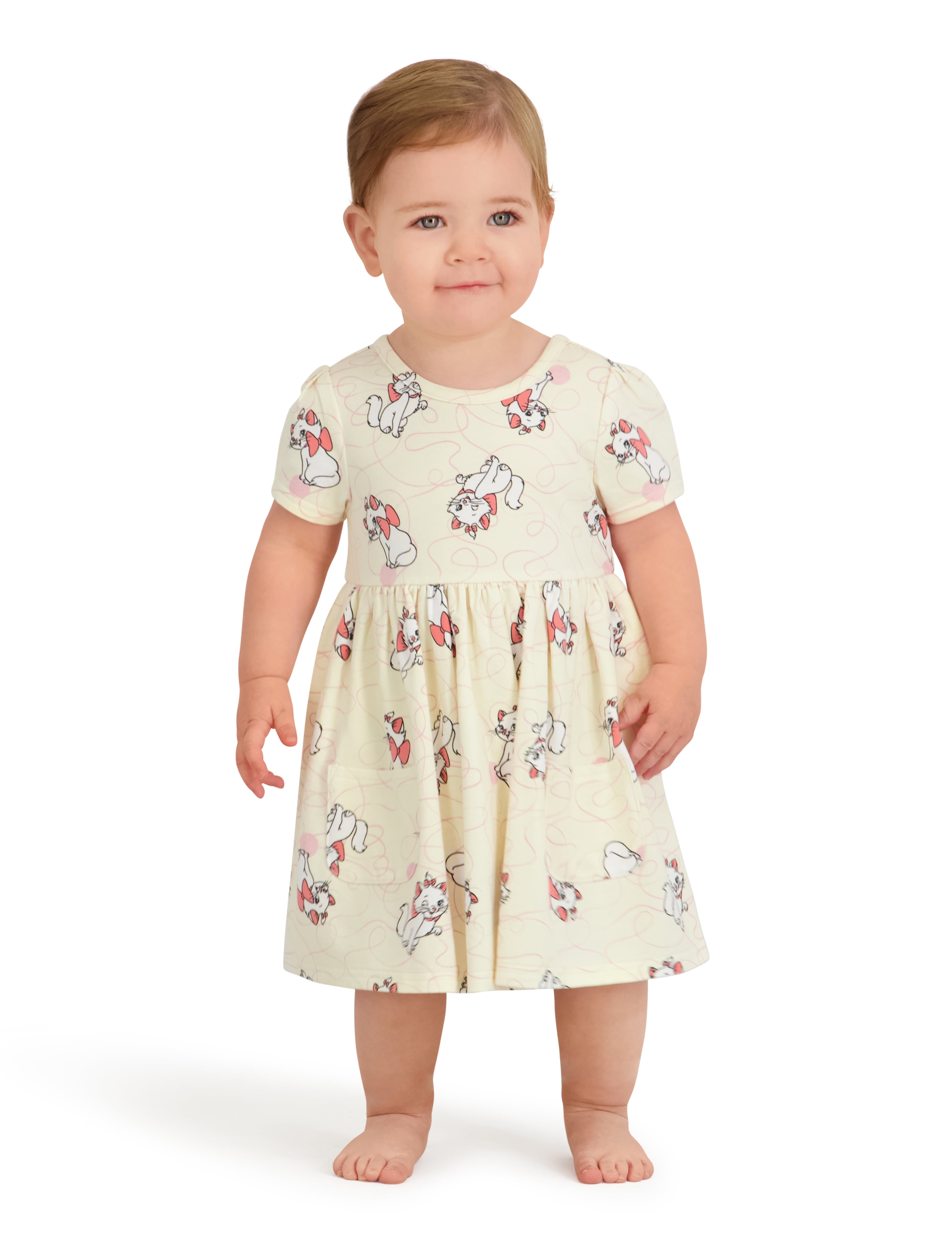 Marie Aristocats Baby Girl Viscose French Terry Dress and Panty Set, Sizes 0-24 Months
