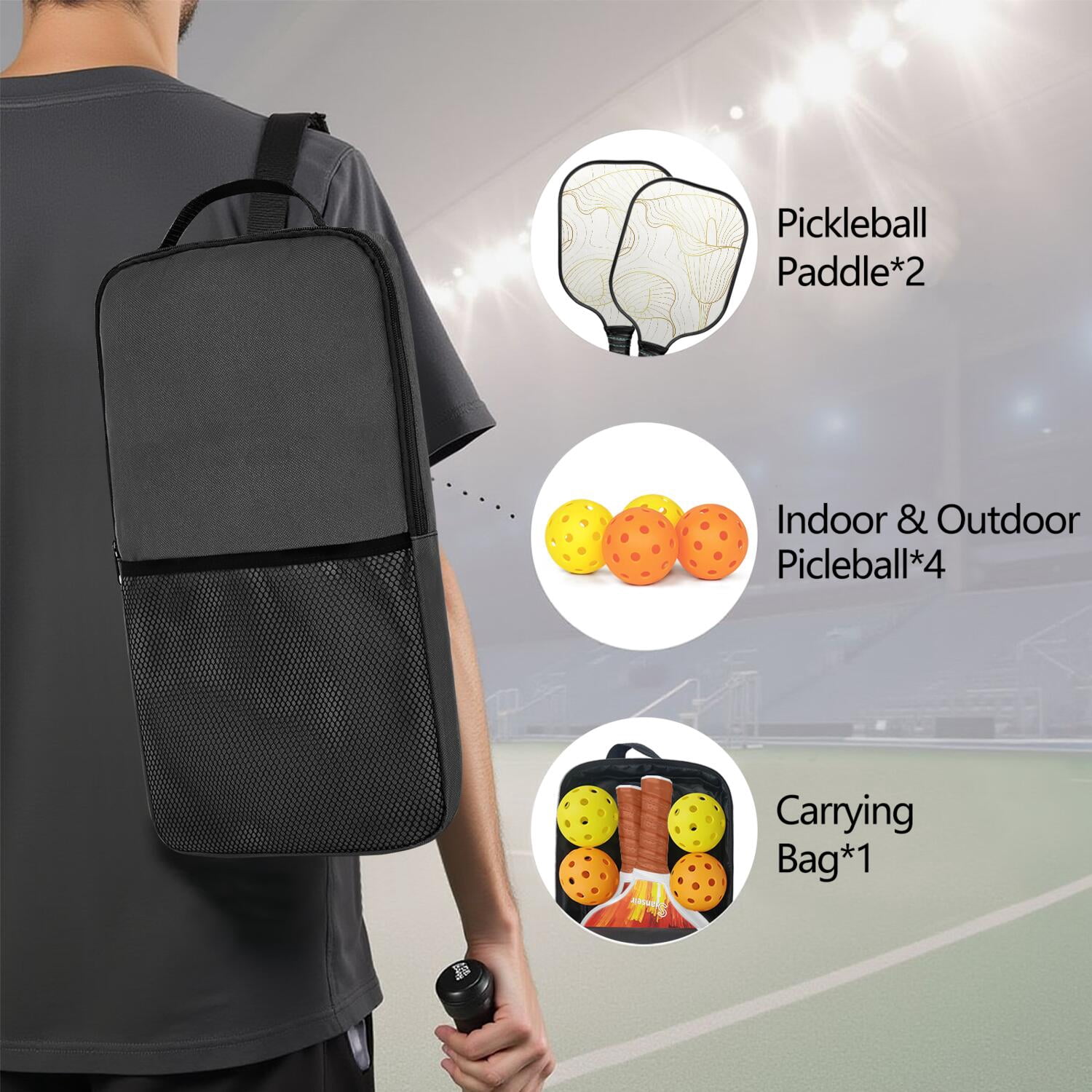 Pickleball Paddles Set Of 2, Fiberglass Surface, Spring Floral Print, 4 Balls & Bag