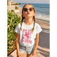 thumbnail image 1 of Girls Retro Party Short-Sleeve Tee Soft Stretch Knit Fabric, Loose Fit Round Neck for Summer Beach Fun, Casual Outings & Dance Parties, Beach Party Apparel, Durable Knit Shirt, Nontransparent Material, 1 of 6