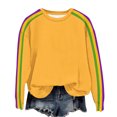 thumbnail image 3 of HVOBTTY Womens Long Sleeve Pullover T Shirt, Fall Tops for Women, Women's Casual Striped Print Crew Neck Drop Shoulder Pullover Top Yellow, M, 3 of 5