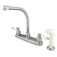 thumbnail image 2 of Kingston Brass GKB719  GKB719 Water Saving Victorian High Arch Kitchen Faucet with Oak & Porcelain Lever Handles, Satin Nickel with Polished Brass, 2 of 7