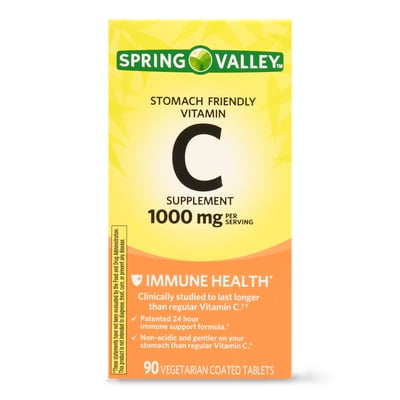 Spring Valley Stomach Friendly Vitamin C Tablets, 1000 mg, 90 Ct