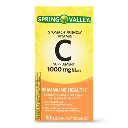 Spring Valley Stomach Friendly Vitamin C Tablets, 1000 mg, 90 (Best Vitamins For Stomach Health)