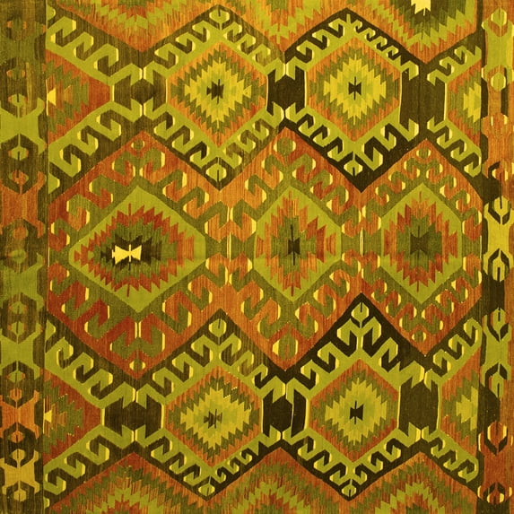 Ahgly Company Machine Washable Indoor Square Southwestern Yellow Country Area Rugs, 5' Square
