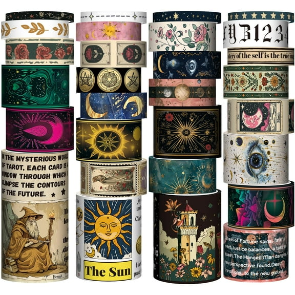 Tarot Washi Tape Set, 29 Rolls Decorative Masking Tape, Vintage Colored Patterns Artist Tape for Journaling Supplies, DIY Crafts, Scrapbooking, Junk Journal, School Supplies, Gift, Party Decoration