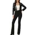 thumbnail image 2 of INSPIRE CHIC Women's Coat Faux Leather Crop Collarless Open Front PU Moto Biker Jackets XS Black, 2 of 6