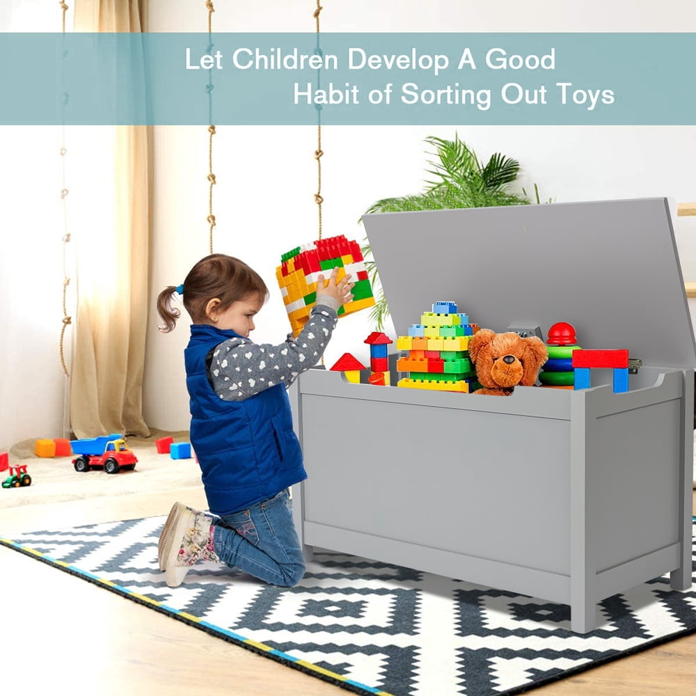 BTMWAY Kids Storage Bench with Safety Hinges and Large Capacity, Gray
