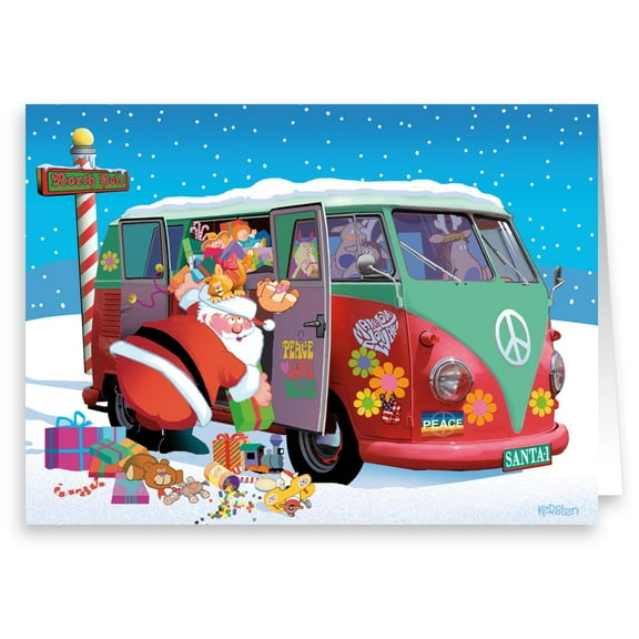 Stonehouse Collection Santa's Hippie Sleigh Holiday Greeting Cards, 18 Count