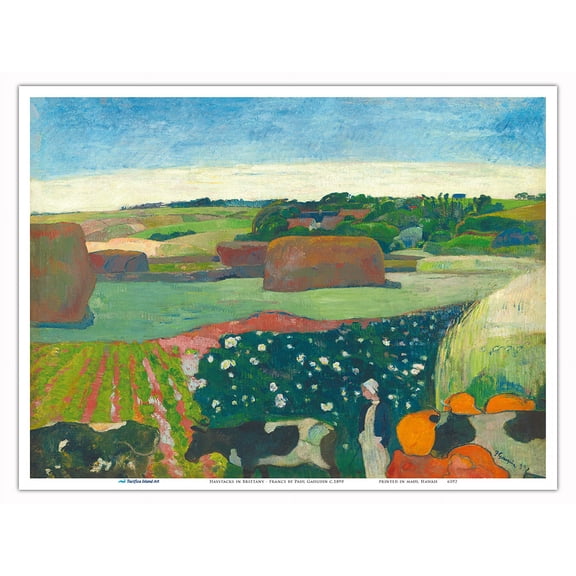 Haystacks in Brittany - France - From an Original Color Painting by Paul Gauguin c.1890 - Master Art Print (Unframed) 9in x 12in