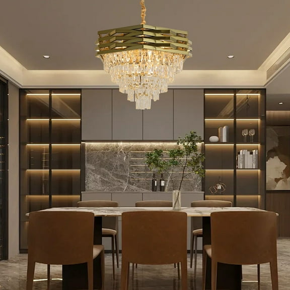 Modern 12-Light Gold 5-Tier Crystal Chandelier  For Living Dining Room Foyer W/o Bulb for Living Rooms