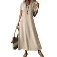 thumbnail image 2 of Tianiyouqing Women's Linen Summer Maxi Dress V Neck Short Sleeve Workout Church Tank Dresses Zipper Back Flowy Elegant Business A Line Dresses Khaki XXL, 2 of 7