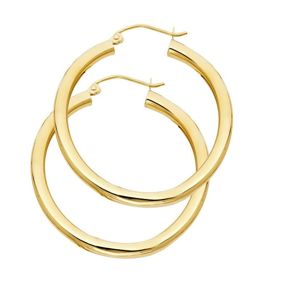 14k Solid Italian Yellow Gold Plain Hoop Earrings Aracadas de Oro 3mm