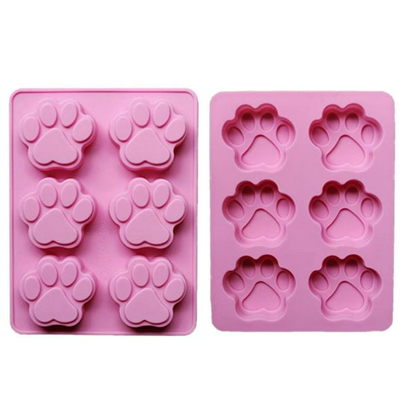 Set of Two Dog Paw Print Silicone Mold for Homemade Dog Treats Paw for Baking Chocolate Candy, Oven Microwave Freezer Safe (Pink Dog Paw Print (2 Pack))