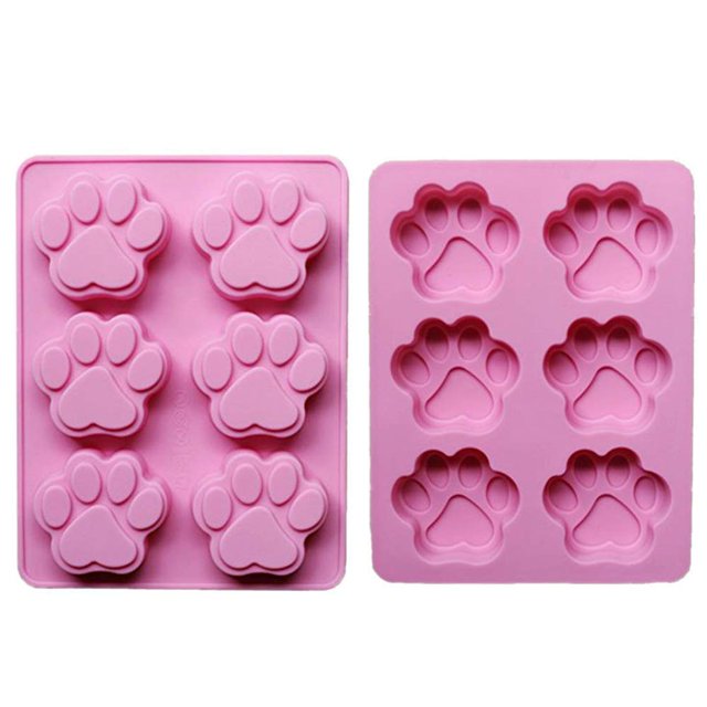 Set of Two Dog Paw Print Silicone Mold for Homemade Dog Treats Paw for Baking Chocolate Candy, Oven Microwave Freezer Safe (Pink Dog Paw Print (2 Pack))