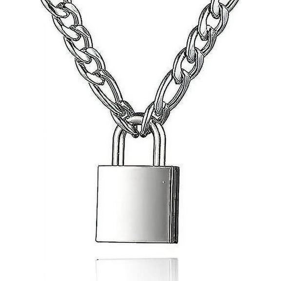 Padlock Necklace Stainless Steel Lock Chain For Men Women Silver Wxt