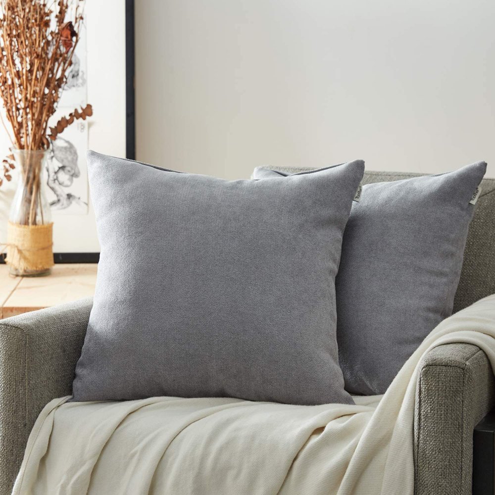 Topfinel Solid Decorative Square Throw Pillow Covers Soft Chenille