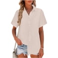 thumbnail image 3 of Rvasteizo Womens Summer Short Sleeve Turndown Collar Blouse Shirt Solid Color Short Sleeve Turndown Collar Curved Hem Top, 3 of 5