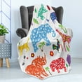 thumbnail image 4 of African Soft Flannel Fleece Throw Blanket, Arrangement of Wild Animal Design Filled with Various Floral Ornamental Forms, Cozy Plush for Indoor and Outdoor Use, 70" x 90", Multi, by Ambesonne, 4 of 5