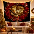 thumbnail image 3 of Spotted Leopard Curled Among Red Roses on a Black Background, Romantic Fantasy for Animal Lovers, Dark Floral Wall Art, Housewarming Gift, Tapestry Wall Hanging for Bedroom and Living Room, 3 of 7