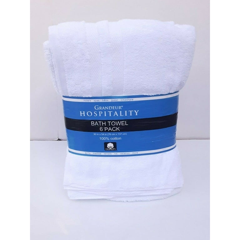 Grandeur Hospitality Bath Towel 100% Cotton, 30x54 Inches - 6 Pack