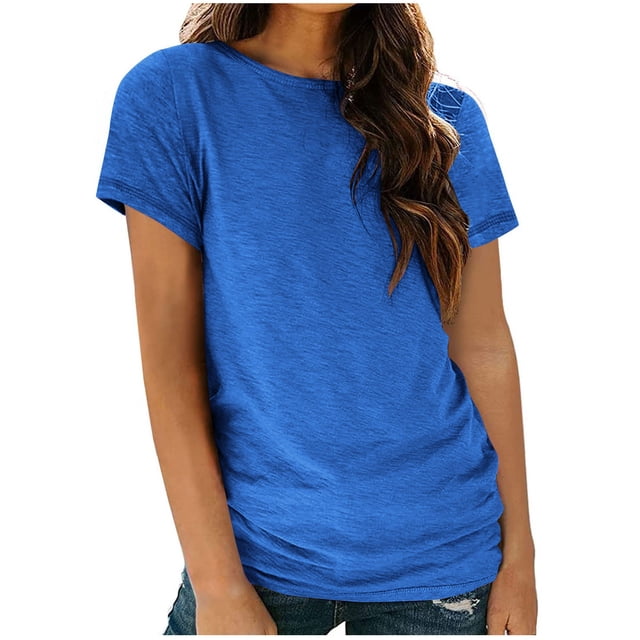 AherBiu Womens Tops Basic Solid Color Casual Crewneck Short Sleeve Loose Fitting Comfy Tops Tees Shirts