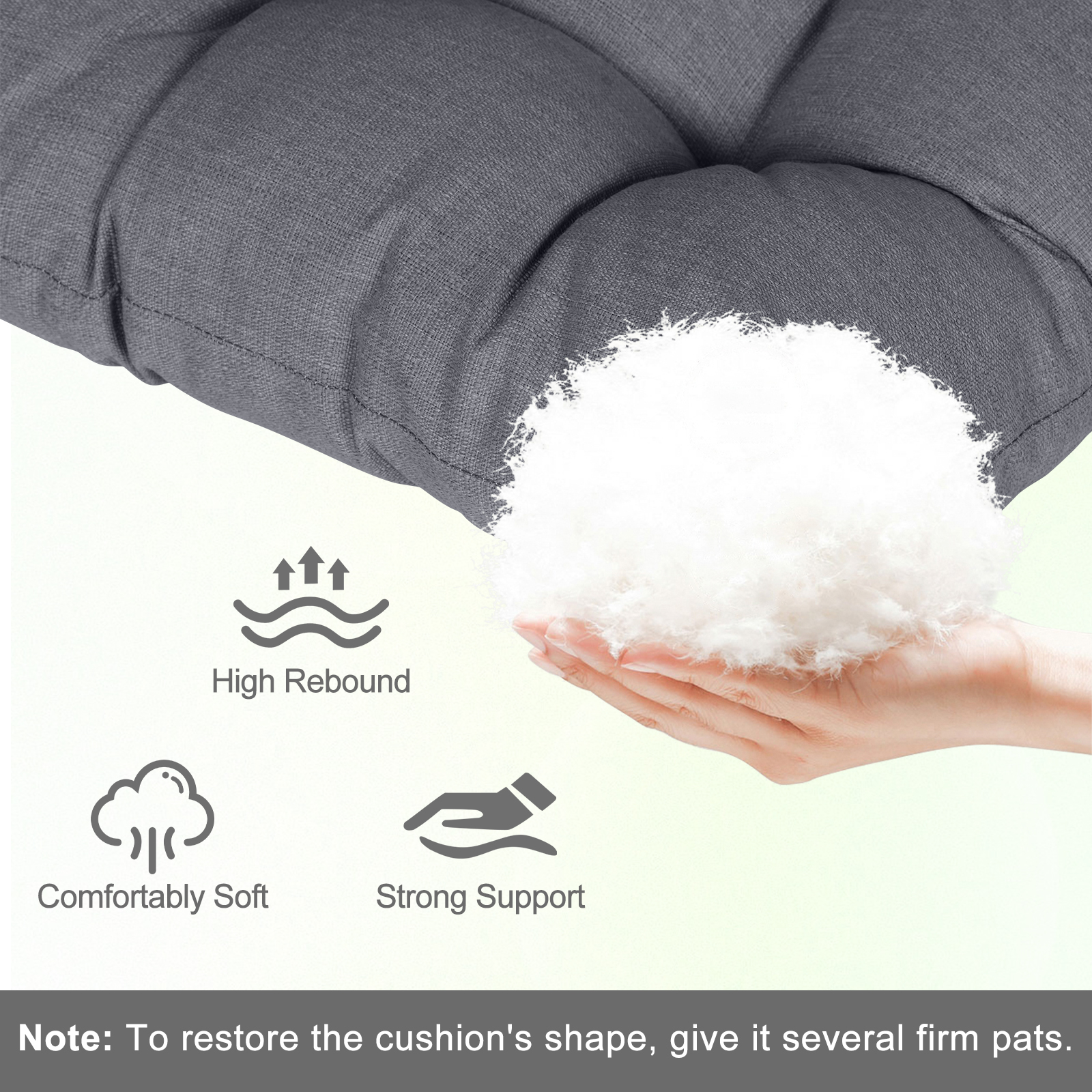 BPS Outdoor Patio Rocking Chair Cushion, Waterproof Fade-Resistant High Back Cushions, Tufted Pads with Ties, Set of 2, Dark Gray