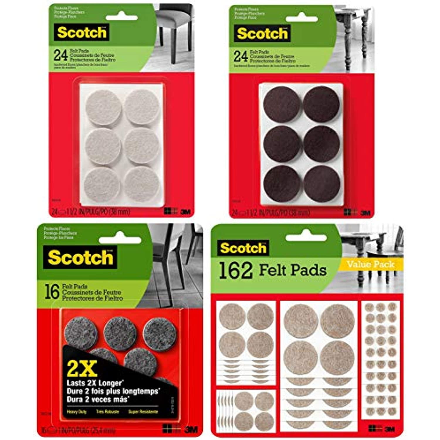 Scotch 5036388 1.5 in. Round Felt Self Adhesive Protective Pad, Brown - Case of 20 - Pack of 6