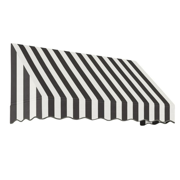 Awntech 8.38 Ft San Francisco Closed-Sided Fixed Awning Canopy (100.5in x 24in x 48in), Black/White Stripe