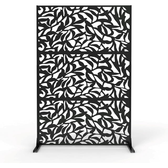 72" Outdoor Metal Privacy Screen with Stand, Freestanding Rustproof Garden Fence Panel for Patio & Balcony