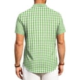 thumbnail image 6 of Men's Regular Fit Short Sleeve Shirts Plaid Printed Polyester Button Down Lapel Lightweight Breathable Classic Tops, Green, 2XL, 6 of 6