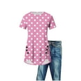 thumbnail image 4 of FRSASU Womens Summer Boho Tops Fashion Polka Dot Printed Short Sleeves Crewneck T-Shirt Front Curved Hem Flowy Tees Shirts Pink, 4 of 4