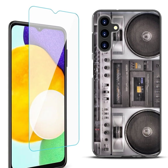 Slim-Fit Protective Fashion Phone Case (Black) for Samsung Galaxy A13 5G, with Tempered Glass Screen Protector, by OneToughShield ® - Boombox