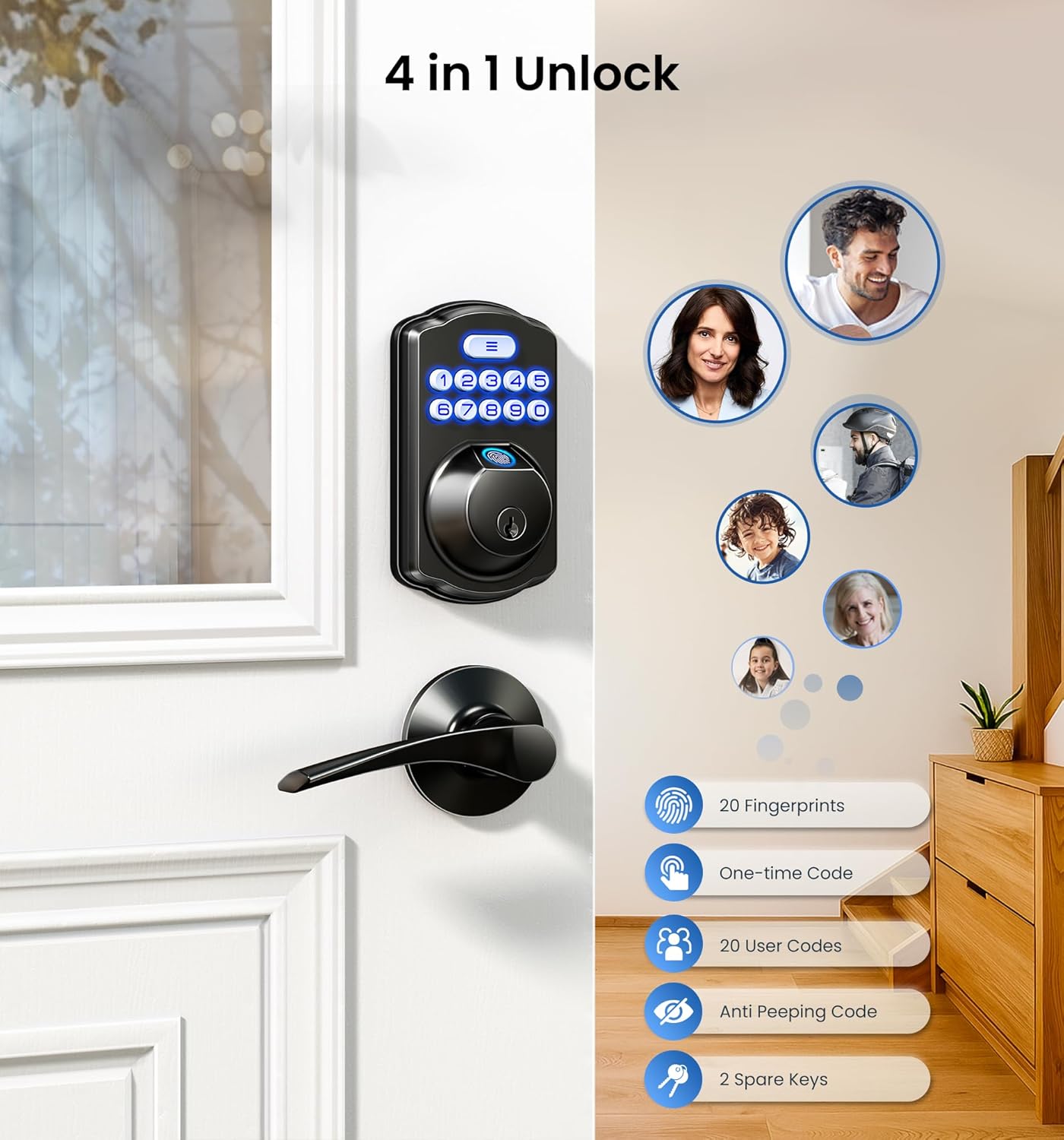 VEISE Fingerprint Keyless Entry Smart Lock Matte Black photo 7