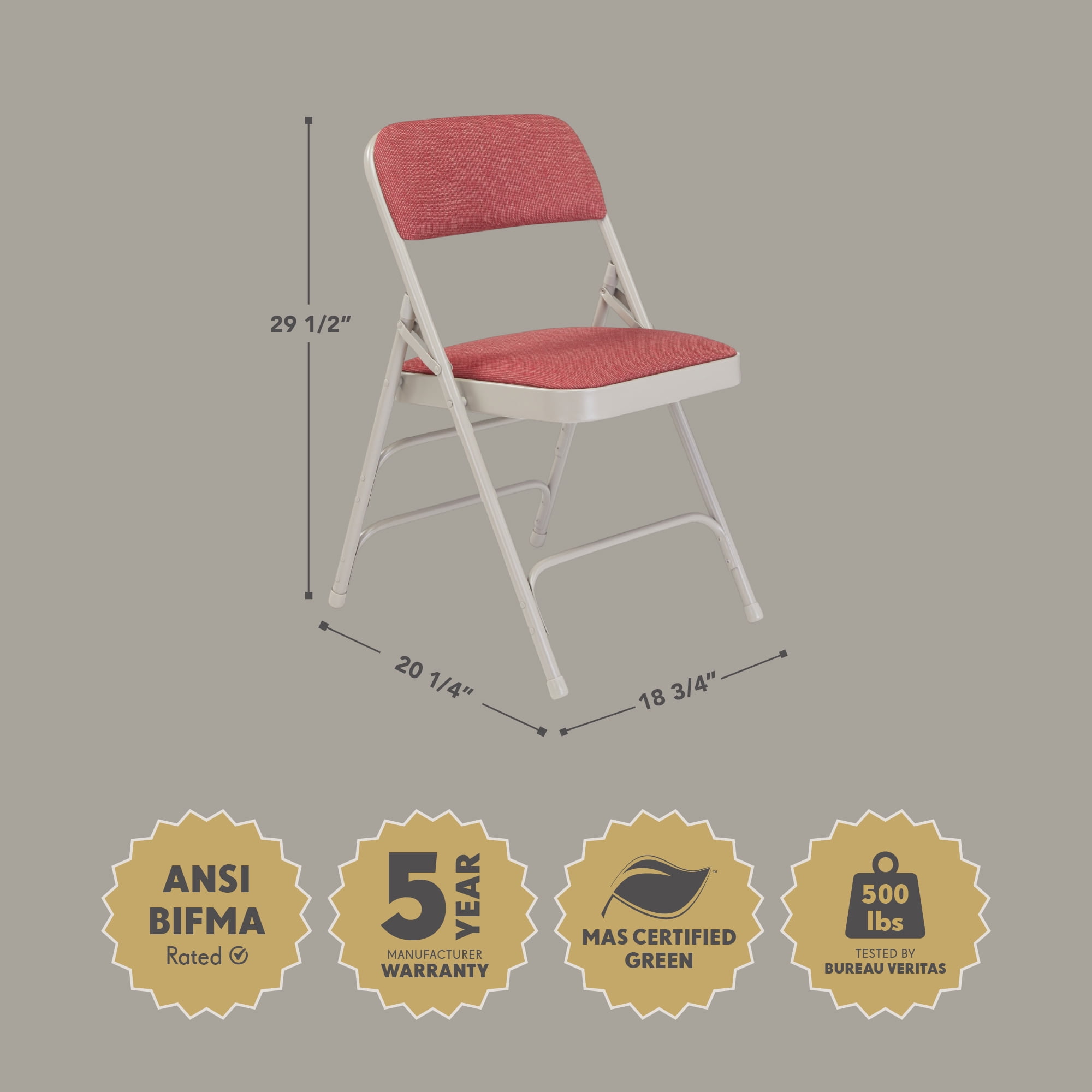 Hampden Furnishings Bernadine Collection Fabric Triple Brace Folding Chair, Burgundy, Pack of 4