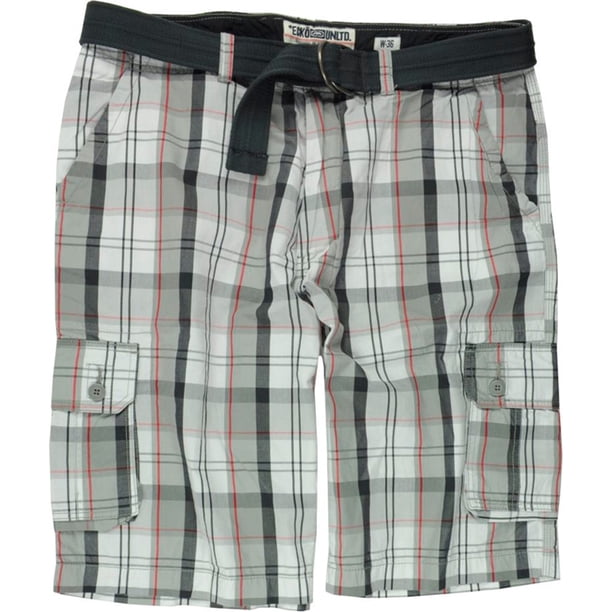 Ecko Unltd. Pantalones cortos de carga informales a cuadros con cinturón frontal plano para hombre, gris, 32 Ecko Unltd. Carga