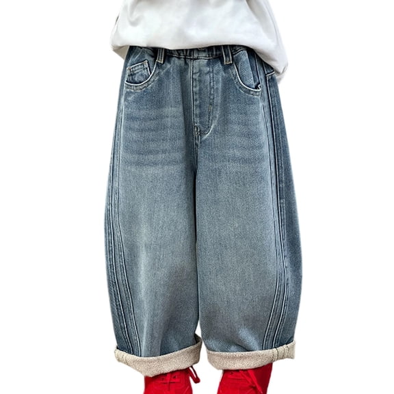 Kids Girls Baggy Jeans Elastic High Waist Blue Wide-Leg Palazzo Denim Pants Pants for Girls Trendy Jeans 3-4 Years