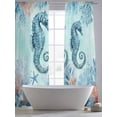 thumbnail image 5 of Coastal Seahorse Blue Sheer Curtains 108 Inch Length 2 Panels Set Window Treatments, Summer Beach Nautical Coral Starfish Rod Pocket Semi Curtains for Living Room/Bedroom/Kitchen, 104"W x 108"L, 5 of 7