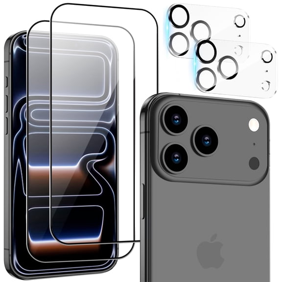 iPhone 17 Pro max Screen Protector 2-Pack with Tempered Glass and Camera Lens Protectors, Shockproof Non-Yellowing Bumper Case