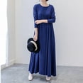 thumbnail image 5 of Women's Plus Size Casual Dress Solid Color Long Sleeve Winter Fall Basic Casual Maxi Long Dress Daily Vacation Dress Blue, 5 of 6