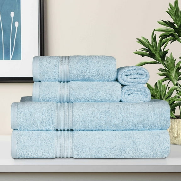 BNM Egyptian Cotton Luxury 6 Piece Towel Set, Light Blue