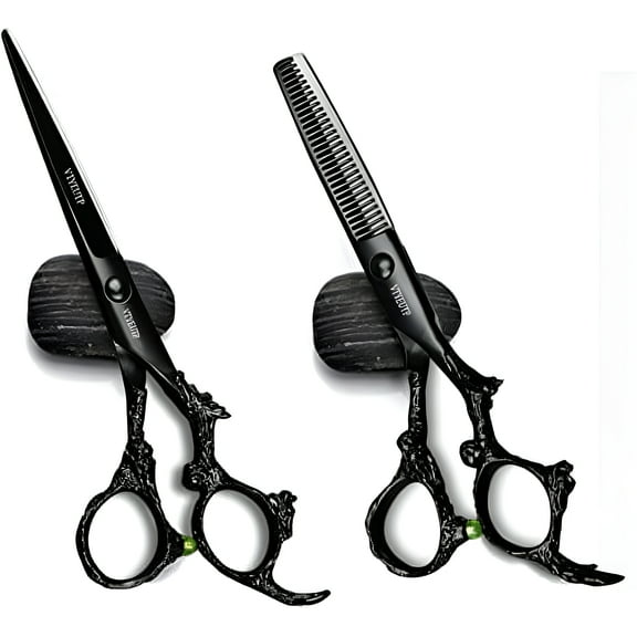 Black Dragon 6.0 inch Professional Dragon Handle 440C Salon Hair Cutting Scissor - Hairdressing Thinning Shears- Perfect for Barber and Home Use (Scissors set)