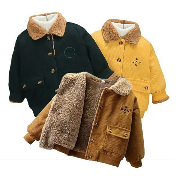 Godderr Kids Toddler Boys Winter Jacket New Short Lapel Cotton Thick Warm Coat Baby Fall Winter Fleece Outwear for 1-6Y