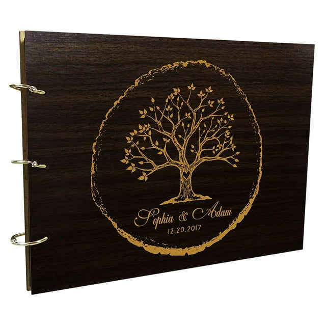 Handmade Tree Design Personalised Wooden Guest Book Rustic Wedding Wood Engraved Scrapbook