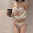 thumbnail image 4 of Conjunto de sujetador de encaje de malla de estilo japonés para niñas, ropa interior sexy de una sola pieza con lazo y tentación de malla para mujer, 4 of 6