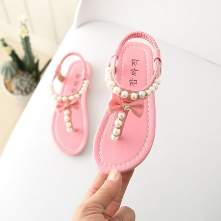 

〖CFXNMZGR〗Toddler Shoes Summer Toddler Infant Kids Baby Girls Bowknot Pearl Princess Thong Sandals Shoes