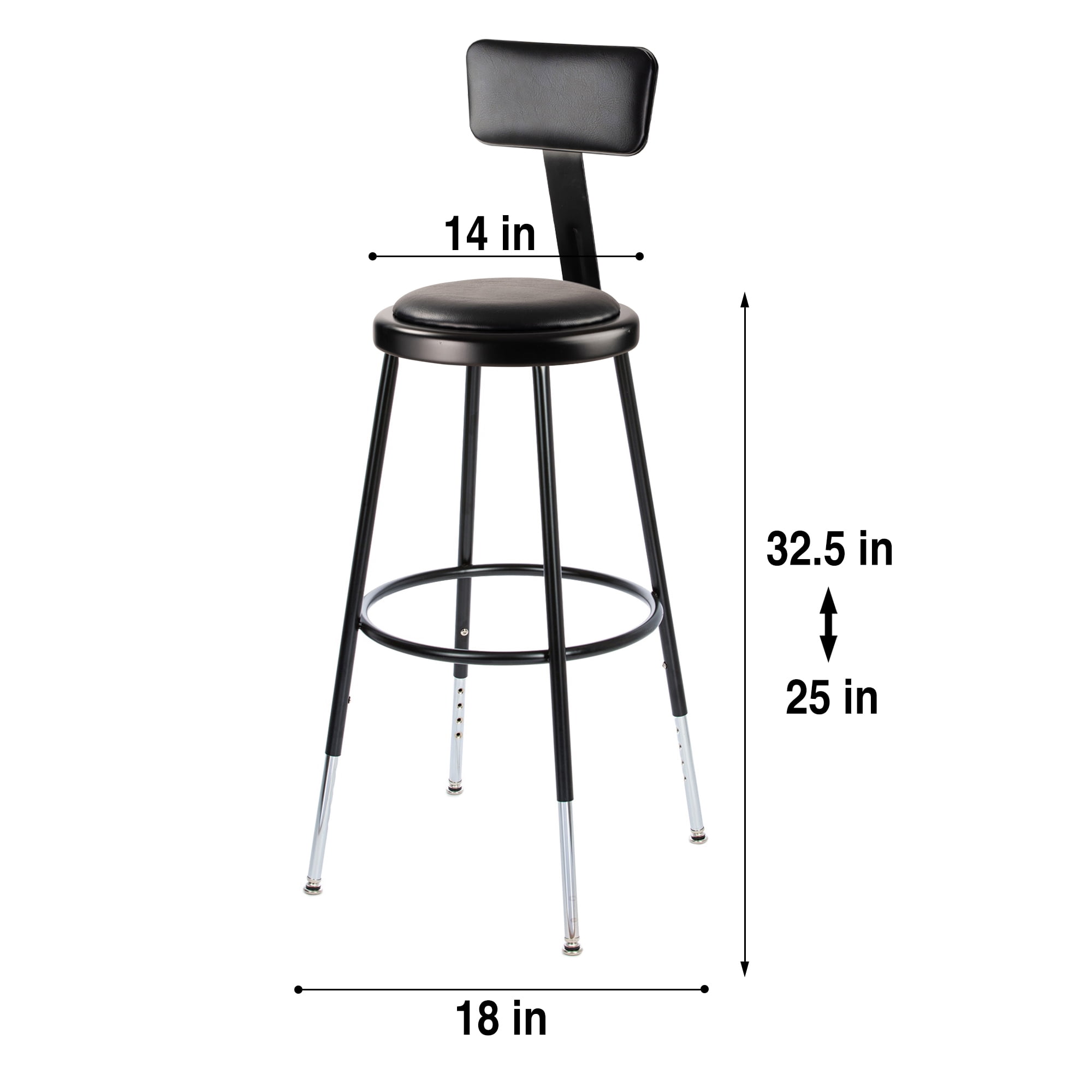 Otto 25"-33" Height Adjustable Stool with Backrest, Black, Pack of 2